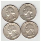 Four 1963D Silver Washington Quarters