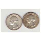 Two 1962 Silver Washington Quarters