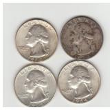 Four US 19644D Silver Washington  Quarters