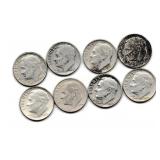 Eight US Silver Roosevelt Dimes