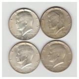 Four US 1967 40% Silver Kennedy Half Dollar Coins