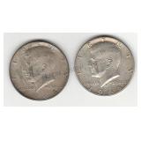 Two 40% Silver 1967 Kennedy Half Dollar Coins