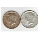 Two 40% Silver 1967 Kennedy Half Dollar Coins