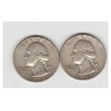 Two US 1959D Silver Washington Quarters