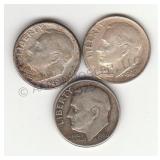 Silver 1960D, 1962, and 1964 Roosevelt Dimes