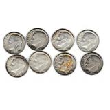 Eight US Silver Roosevelt Dimes