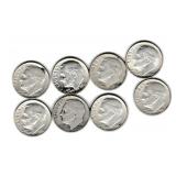 Eight US Silver Roosevelt Dimes