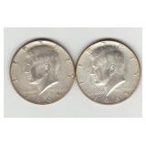 Two US 1965 40% Silver Kennedy Half Dollar Coins