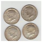 Four US 1968 40% Silver Kennedy Half Dollar Coins