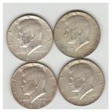 Four US 1967 40% Silver Kennedy Half Dollar Coins