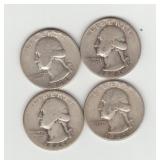 Three US 1940's Silver Washington Quarters
