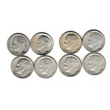Eight US Silver Roosevelt Dimes