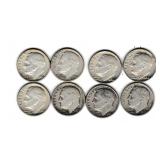 Eight US Silver Roosevelt Dimes