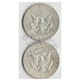 Two1964 Silver Kennedy Half Dollars