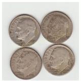 Four Silver Roosevelt Dimes