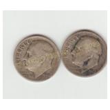 Two US 1946 Silver Roosevelt Dimes