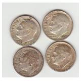 Four Silver Roosevelt Dimes