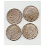 Four Silver Roosevelt Dimes