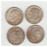Four Silver Roosevelt Dimes