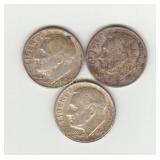Three Silver Roosevelt Dimes