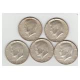 Five US 1969 40% Silver Kennedy Half Dollar Coins