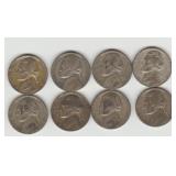 Eight US 1943 Silver Jefferson Nickels