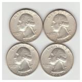 Four US 19644D Silver Washington  Quarters