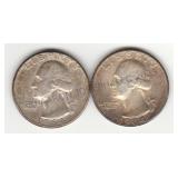 Two Silver 1964 Washington Quarters