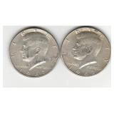 Two 40% Silver 1967 Kennedy Half Dollar Coins
