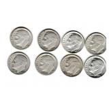 Eight US Silver Roosevelt Dimes