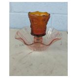Vintage Amber &Pink Candle Holder
