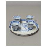 Vintage Chinese Porcelain Tray w/ 4 saki Cups