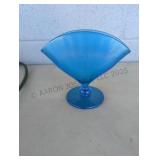 Vintage FENTON Blue Iridescent Fan Vase