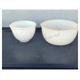 Two Vintage GLASS BAKE Milk Glass Mixing Bowls