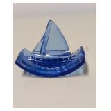Vintage HOUZE Cobalt Blue Glass Sailboat