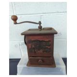 Antique Wood & Metal Coffee Grinder