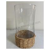 Vintage Wicker & Glass Large Candle Holder