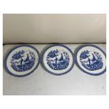 Three Vintage Blue & White Plates