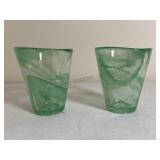 (2) Kosta Boda "Mine" Green Swirl Glass Tumblers