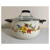 Vintage  JMP Sweet Flowers Enamelware Stock Pot