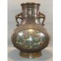 Chinese Bronze Champleve Foo Handled Vase