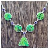 925 SILVER MOHAVE GREEN STONE & AMETHYST NECKLACE