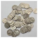 50 SILVER MERCURY DIMES VARIOUS DATES AND MINT