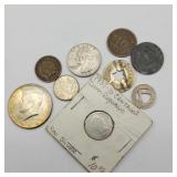 VARIOUS COINS & TOKENS SOME SILVER 1964 HALF