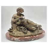 Antique Bronze Sculpture of Lady w/ Books
