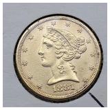 1881 GOLD FIVE DOLLAR LIBERTY HEAD HALF EAGLE