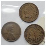 2- 1909 INDIAN HEAD PENNIES & 1909 WHEAT PENNY