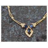 14k Yellow Gold Blue Topaz & Diamond Necklace