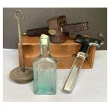 Antique Medicine Bottle, Inlaid Wooden Scribe,