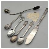 COLLECTORS SPOONS, BUTTER KNIFE & CAT CLIP